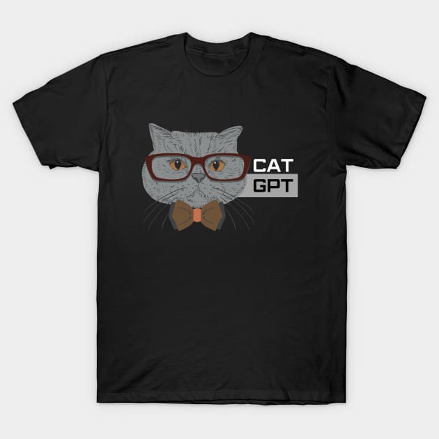 Cat GPT Working Ai Cat, Funny Geek Cat Using Computer Design for Cat Lovers and ChatGPT Fans T-Shirt by Printofi.com